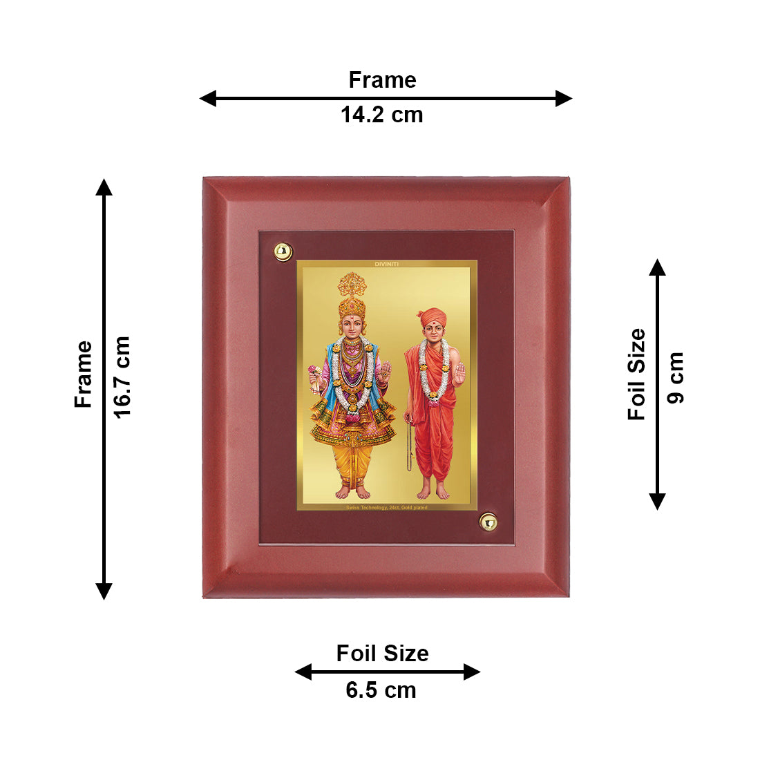 DIVINITI 24K Gold Plated Foil Swami Narayan Wooden Elegant Photo Frame Idol for Living Room, Wall Hanging, Table Top, Gift | MDF Size 1 (16.7x14.2 CM)