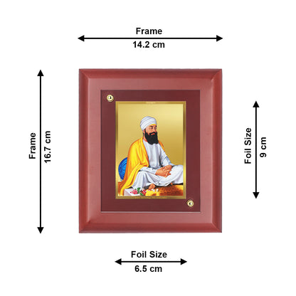 DIVINITI 24K Gold Plated Foil Guru Tegh Bahadur Ji Wooden Wall Photo Frame Idol for Home Decor, Wall Decor, Table Top , Gift | MDF Size 1 (16.7x14.2 CM)