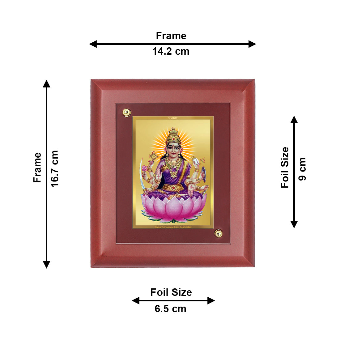 DIVINITI 24K Gold Plated Foil Vijay Lakshmi Wooden Luxurious Wall Photo Frame Idol for Table Top, Puja Room, Home Decor, Luxury Gift | MDF Size 1 (16.7x14.2 CM)