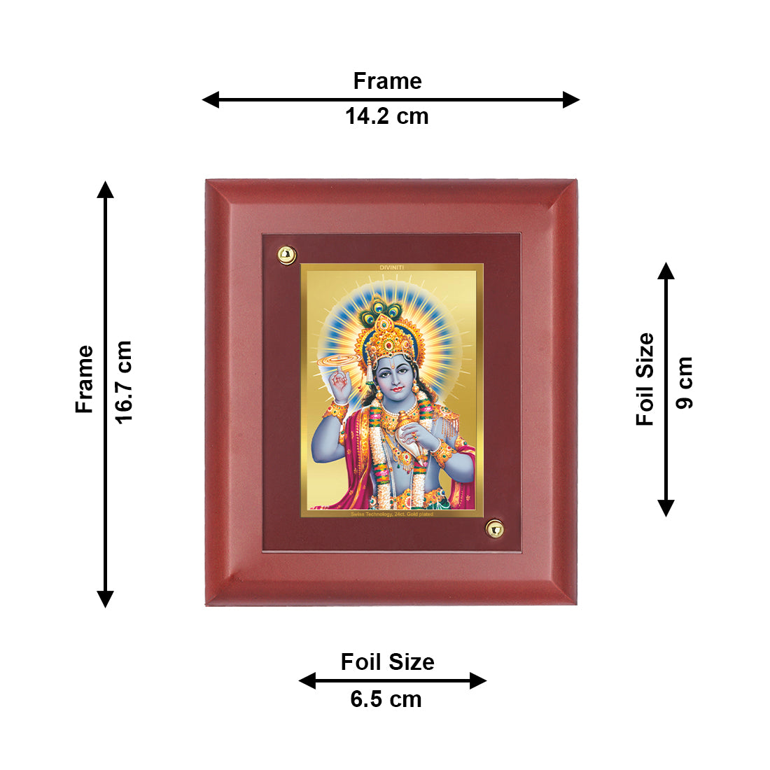 DIVINITI 24K Gold Plated Foil Lord Vishnu Traditional Photo Frame Idol for Home Wall Decor, Table Top, Puja Room, Gift|MDF Size 1 (16.7x14.2 CM)