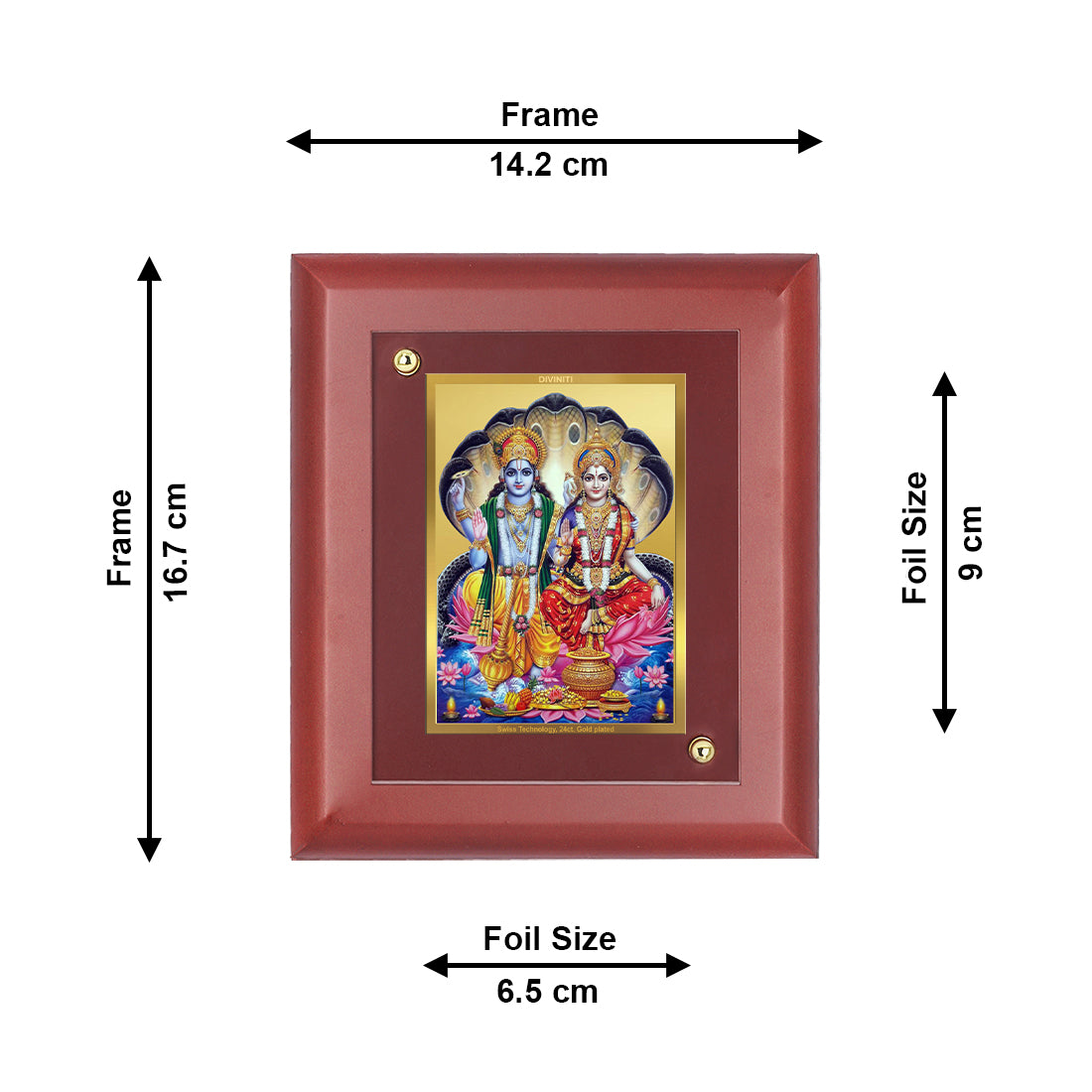 DIVINITI 24K Gold Plated Foil Lord Vishnu Laxmi Wooden Classic Photo Frame Idol for Wall Hinging, Home Decor, Table Top, Puja Room, Gift | MDF Size 1 (16.7x14.2 CM)