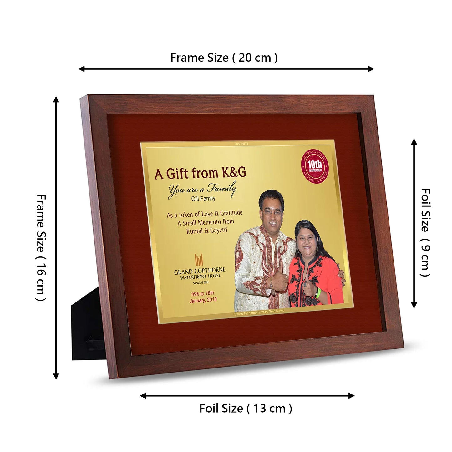 Diviniti 24K Gold Plated Customized Wall Photo Frame Home & Office Decor, Tabletop, Puja Room, Workshop, Gift Items | MDFS2 (20x16 CM)