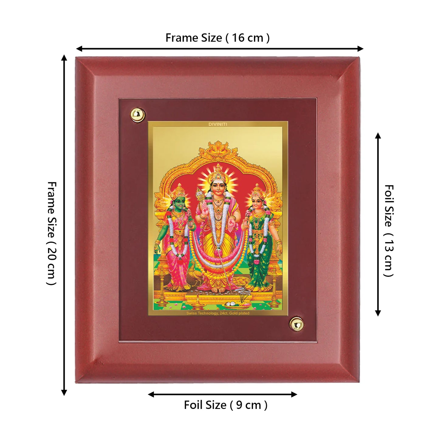 DIVINITI 24K Gold Plated Foil Murugan Valli Wall Photo Frame, Table Decor| Wall Photo Frame and Religious Photo Frame Idol For Pooja, Gifts Items MDF Size 2 (20x16 CM)