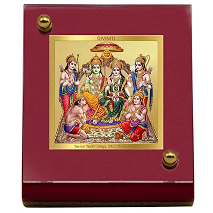 Diviniti 24K Gold Plated Ram Darbar Frame For Car Dashboard, Home Decor, Table, Puja and Gift (6.5 x 5.5 CM)