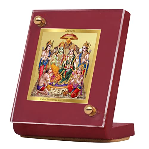 Diviniti 24K Gold Plated Ram Darbar Frame For Car Dashboard, Home Decor, Table, Puja and Gift (6.5 x 5.5 CM)