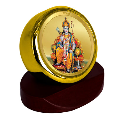 Diviniti 24K Gold Plated Lord Ram Photo Frame for Car Dashboard, Home Decor, Table Top, Puja Room Worship and Festival Gift MCF1CGOLD (5.5x5 CM)