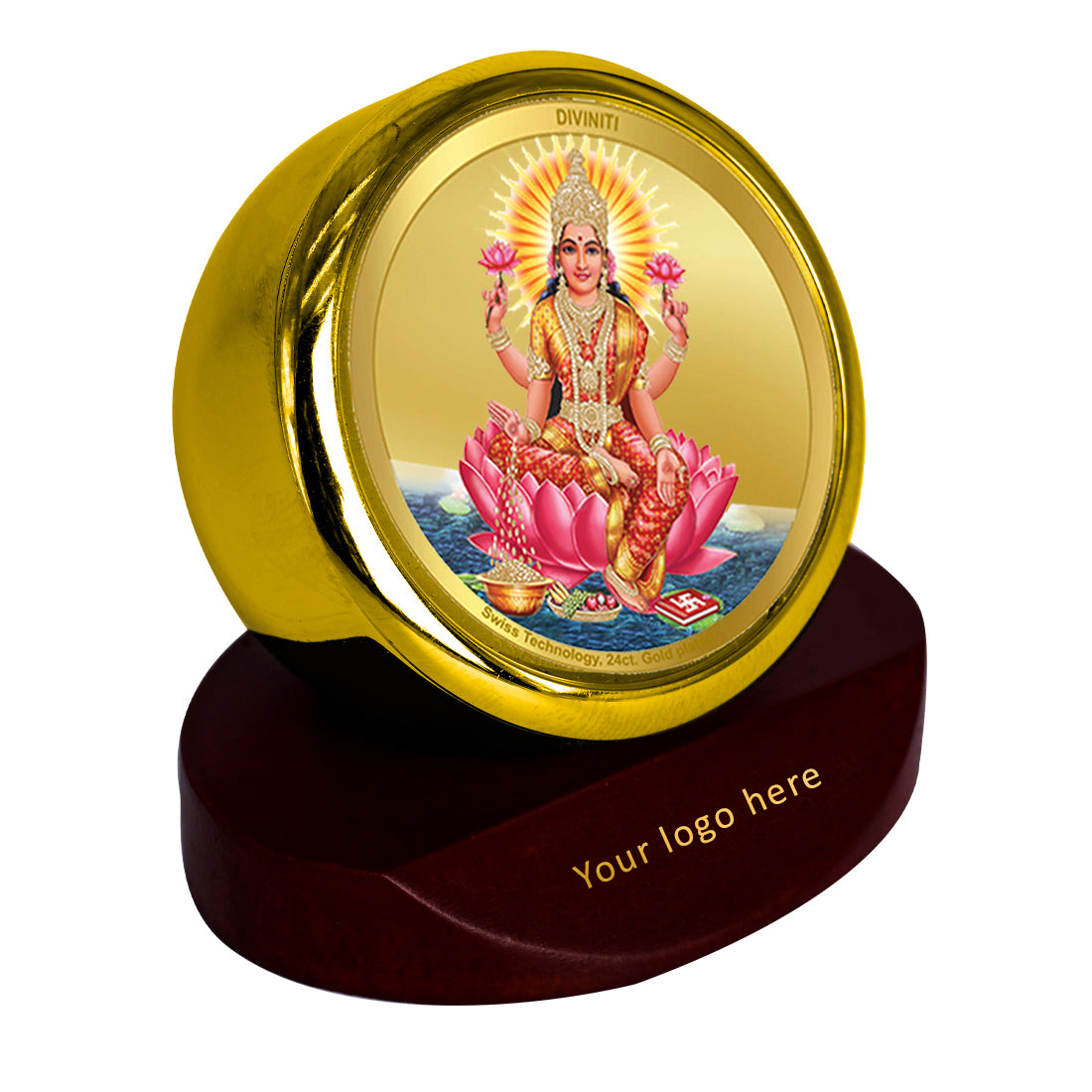 Diviniti 24K Gold Plated Lakshmi Photo Frame for Car Dashboard, Home Decor, Table Top, Puja Room Worship and Festival Gift MCF1CGOLD (5.5x5 CM)