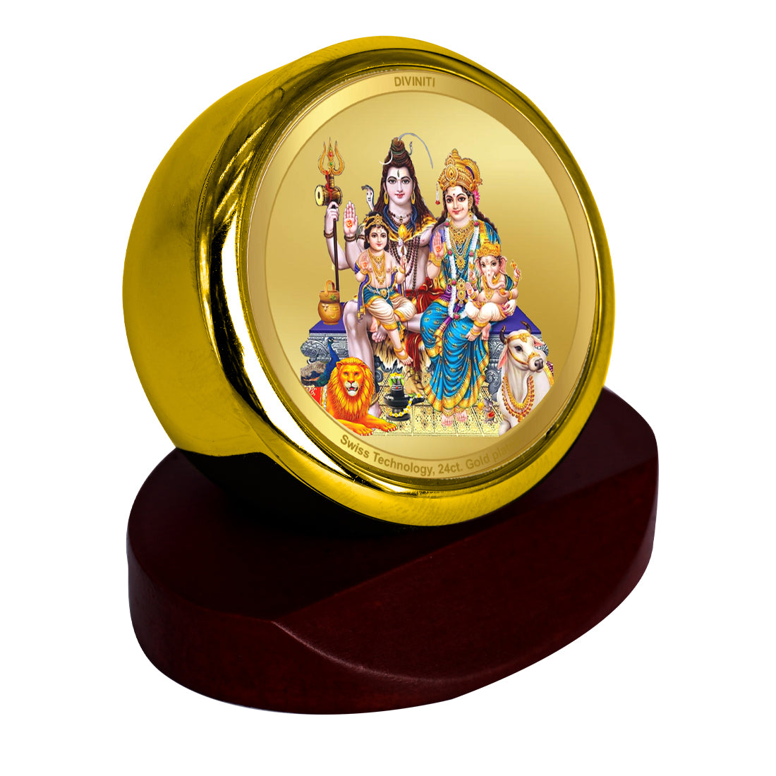 Diviniti 24K Gold Plated Shiv Parivar Photo Frame for Car Dashboard, Home Decor, Table Top, Puja Room Worship and Festival Gift MCF1CGOLD (5.5x5 CM)