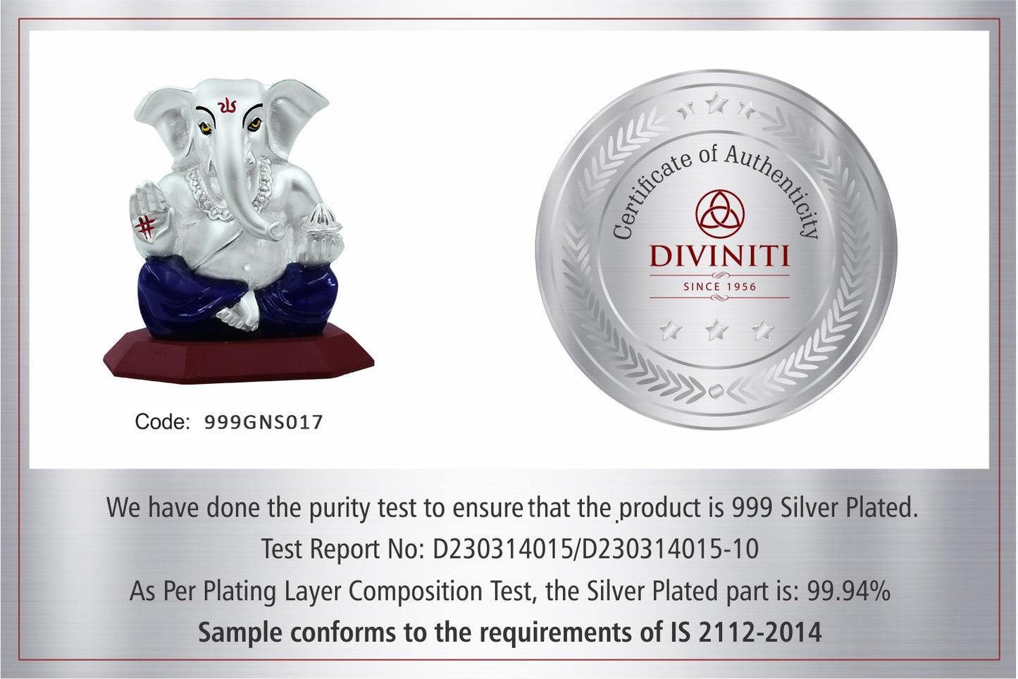 DIVINITI 999 Silver Plated Ganesha Idol for Home Decor Showpiece (10X7CM)