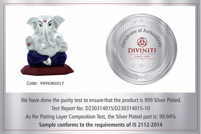 DIVINITI 999 Silver Plated Ganesha Idol for Home Decor Showpiece (10X7CM)