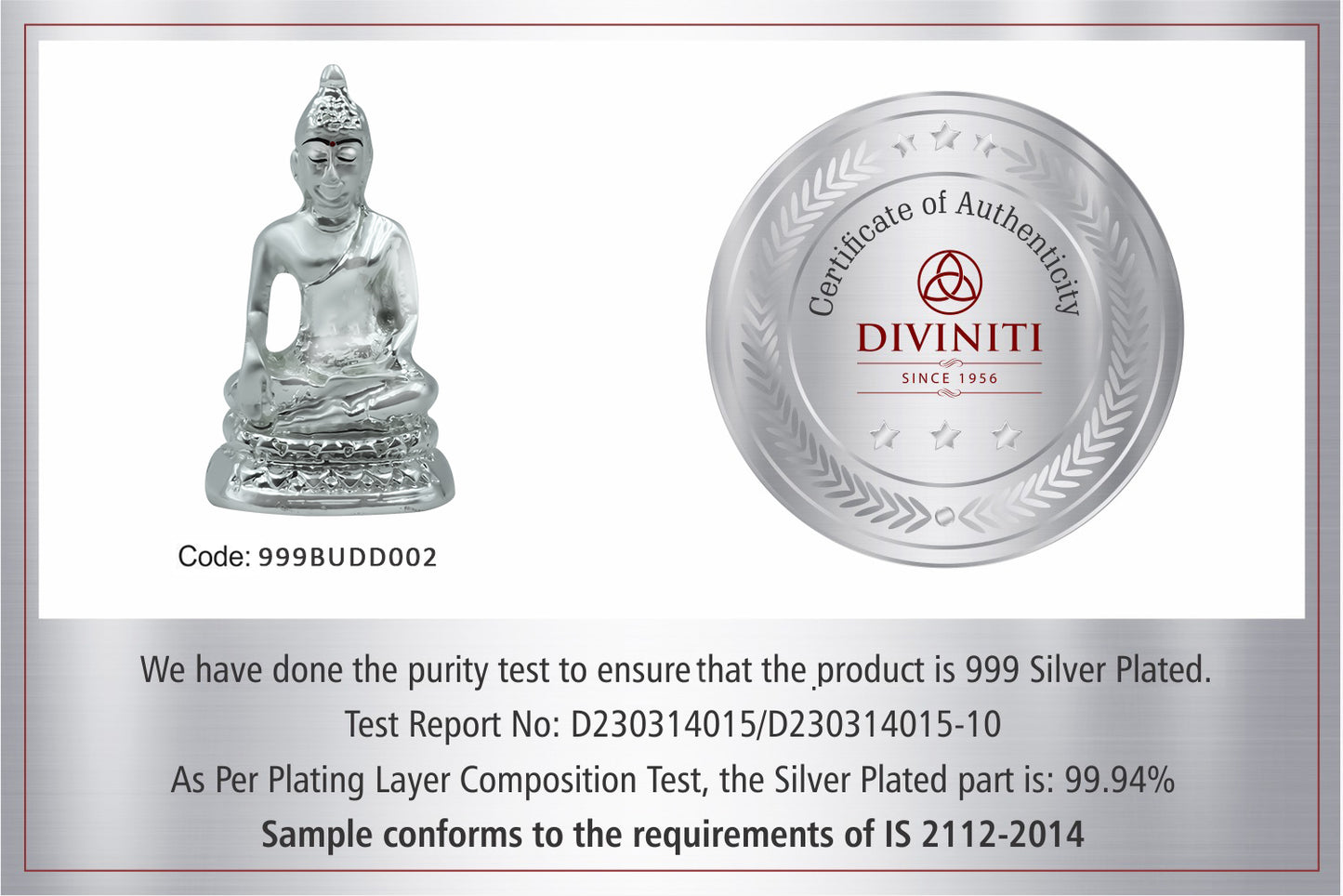 Diviniti 999 Silver Plated Lord Buddha Statue Idol For Office Desk, Workshop, Table Top and Home Decor Showpiece, Luxury Gift (5.5x3 CM)