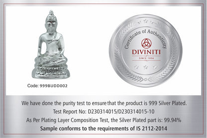 Diviniti 999 Silver Plated Lord Buddha Statue Idol For Office Desk, Workshop, Table Top and Home Decor Showpiece, Luxury Gift (5.5x3 CM)