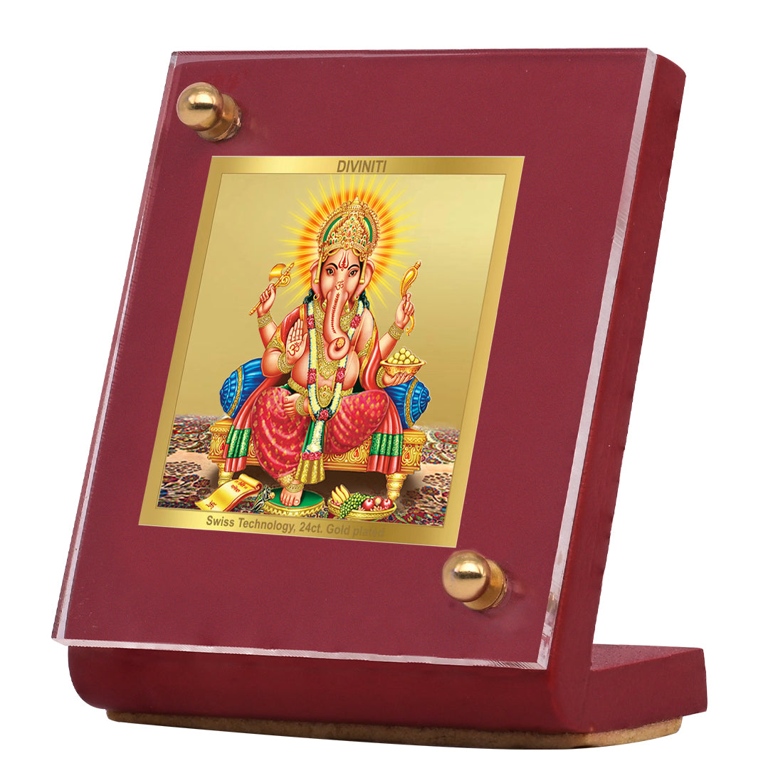 Diviniti 24K Gold Plated Lord Ganesha Frame For Car Dashboard, Home Decor, Office Table and Puja (6.5 x 5.5 CM)