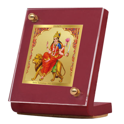 Diviniti 24K Gold Plated Katyani Mata Frame For Car Dashboard, Home Decor & Puja Room (6.5 x 5.5 CM)