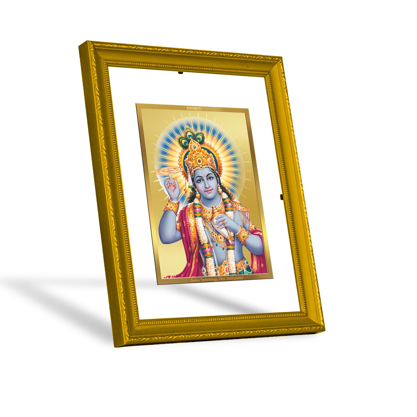 DIVINITI 24K Gold Plated Lord Vishnu Photo Frame Idol for Home Decor, Puja Room, Table Top, Wall Hanging, Workshop, Gift|DG101 Size 2 (22.6x18.4 CM)