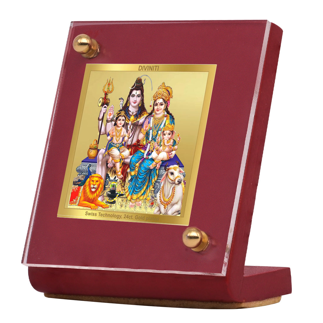 Diviniti 24K Gold Plated Shiv Parivar Frame For Car Dashboard, Home Decor, Tabletop & Worship (6.5 x 5.5 CM)