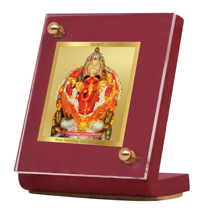 Diviniti 24K Gold Plated Siddhivinayak Ji Frame For Car Dashboard, Home Decor, Table Top and Puja Room (6.5 x 5.5 CM) (MDF 1B)