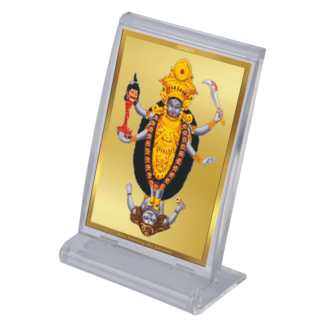 Diviniti 24K Gold Plated Maa Kali Frame For Car Dashboard, Home Decor, Tabletop, Puja and Gift (11 x 6.8 CM)