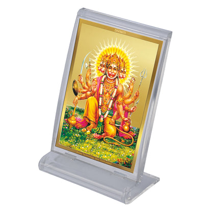 DIVINITI 24K Gold Plated Lord Panchmukhi Hanuman Frame For Car Dashboard, Home Decor, Tabletop, Puja Room, Gift (ACF 3)(11 x 6.8 CM)