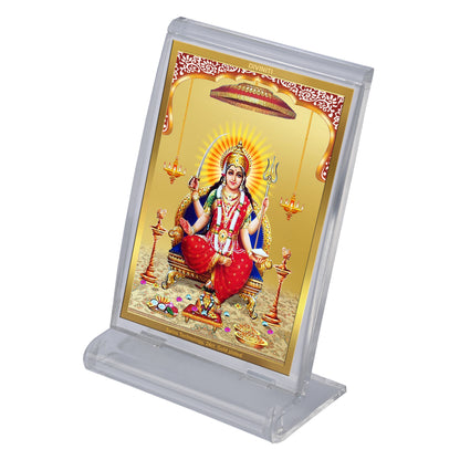 Diviniti 24K Gold Plated Santoshi Mata Frame For Car Dashboard, Home Decor, Puja Room, Worship, Gift (11 x 6.8 CM)