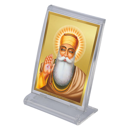 Diviniti 24K Gold Plated Guru Nanak Frame For Car Dashboard, Home Decor & Table Top (11 x 6.8 CM)