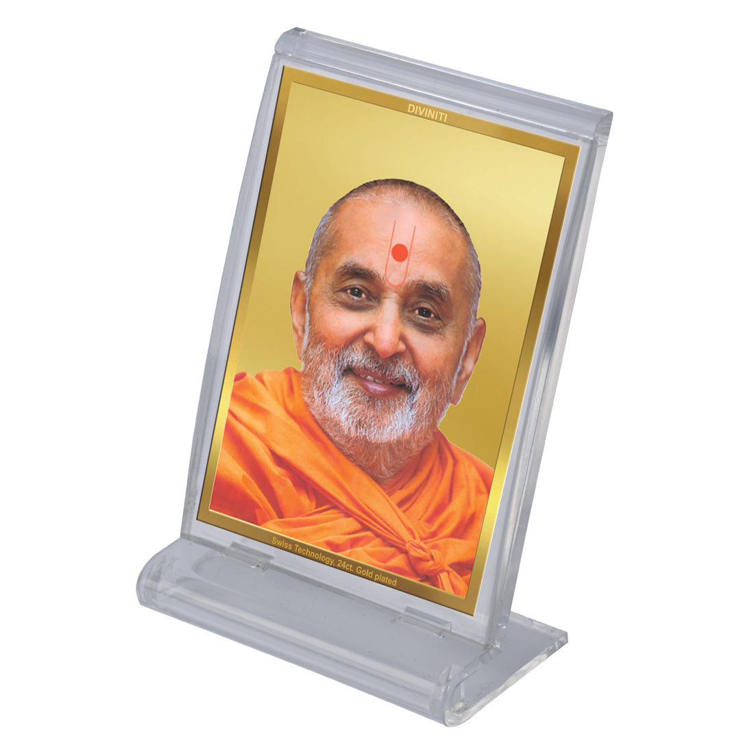 Diviniti 24K Gold Plated Pramukh Swami Frame For Car Dashboard, Home Decor, Table Top, Gift (11 x 6.8 CM)