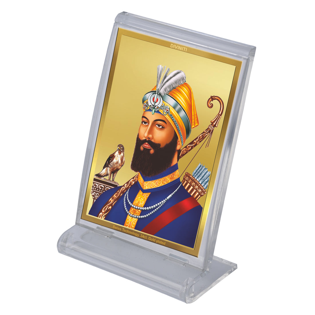 Diviniti 24K Gold Plated Guru Gobind Singh Frame For Car Dashboard, Home Decor, Table (11 x 6.8 CM)