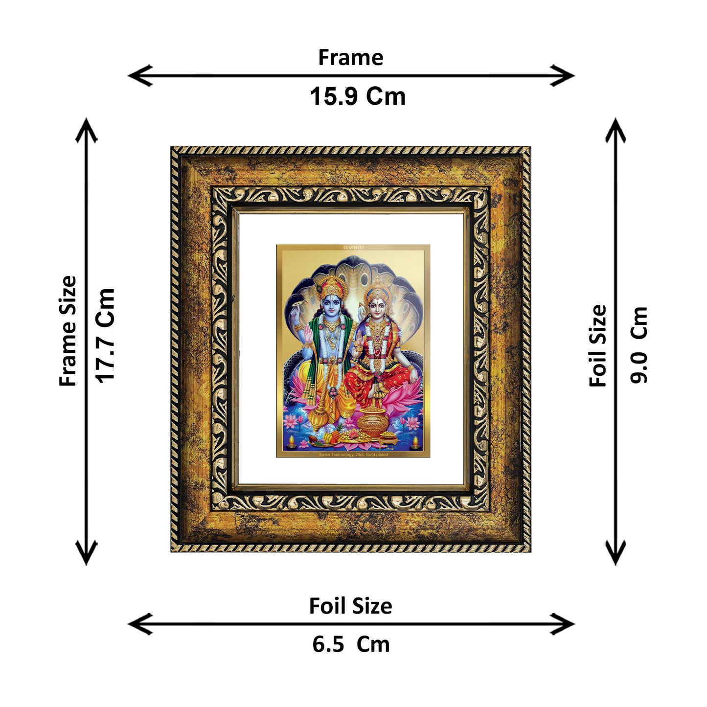 DIVINITI 24K Gold Plated Foil Vishnu Lakshmi Wall Photo Frame, Table Decor for Home & Office Decor Gift Items DG 113 Size 1 (17.7x15.9 CM)