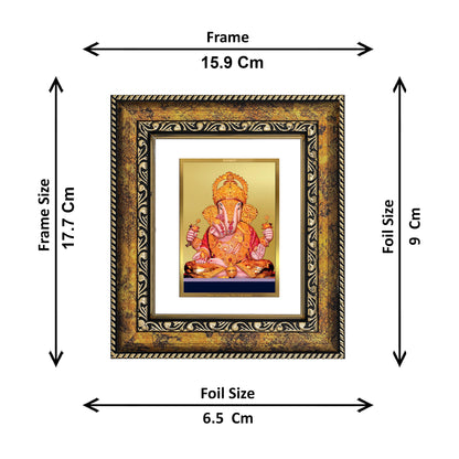 DIVINITI 24K Gold Plated Foil Dagadu Ganesha Wall Photo Frame, Table Decor for Home & Office Decor Gift Items DG 113 Size 1 (17.7x15.9 CM)