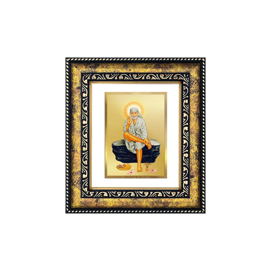 DIVINITI 24K Gold Plated Sai Baba Wooden Modern Photo Frame Idol for Wall Hanging, Workshop, Table Top, Home Decor, Luxury Gift | DG113 Size 2 (22.6x18.4 CM)