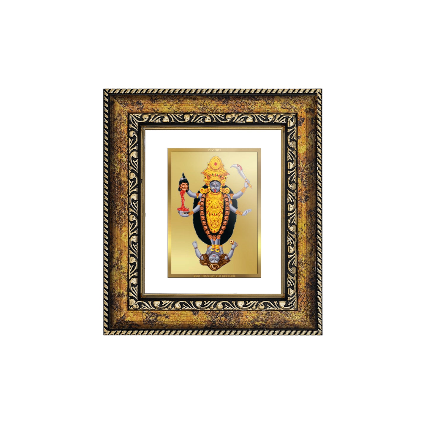 DIVINITI 24K Gold Plated Foil Maa Kali Wall Photo Frame, Table Decor for Home & Office Decor Gift Items DG 113 Size 1 (17.7x15.9 CM)