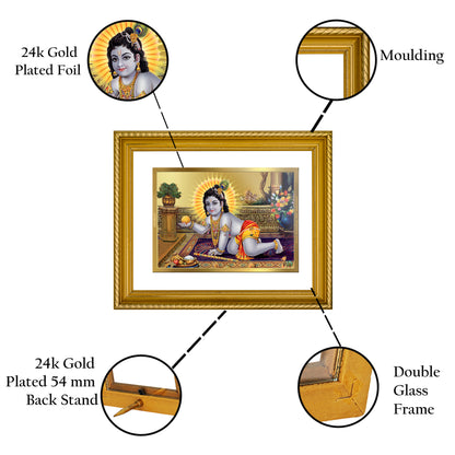 Diviniti 24K Gold Plated Laddu Gopal Wooden Photo Frame for Home & Office Decor, Wall Hanging, Tabletop, Puja Room, Gift DG056S2.5 (29.5x24.5 CM)