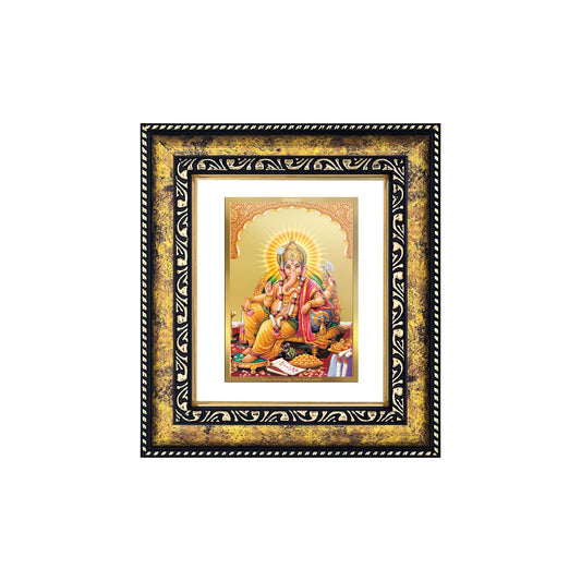 DIVINITI 24K Gold Plated Lord Ganesha Wooden Traditional Photo Frame Idol for Home Wall Decor, Workshop, Table Top, Premium Gift | DG113 Size 2 (22.6x18.4 CM)