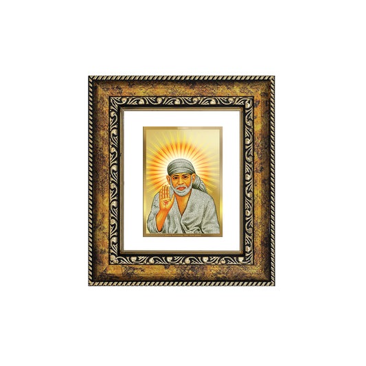 DIVINITI 24K Gold Plated Foil Shirdi Sai Baba Wall Photo Frame, Table Decor for Home & Office Decor Gift Items DG 113 Size 1 (17.7x15.9 CM)