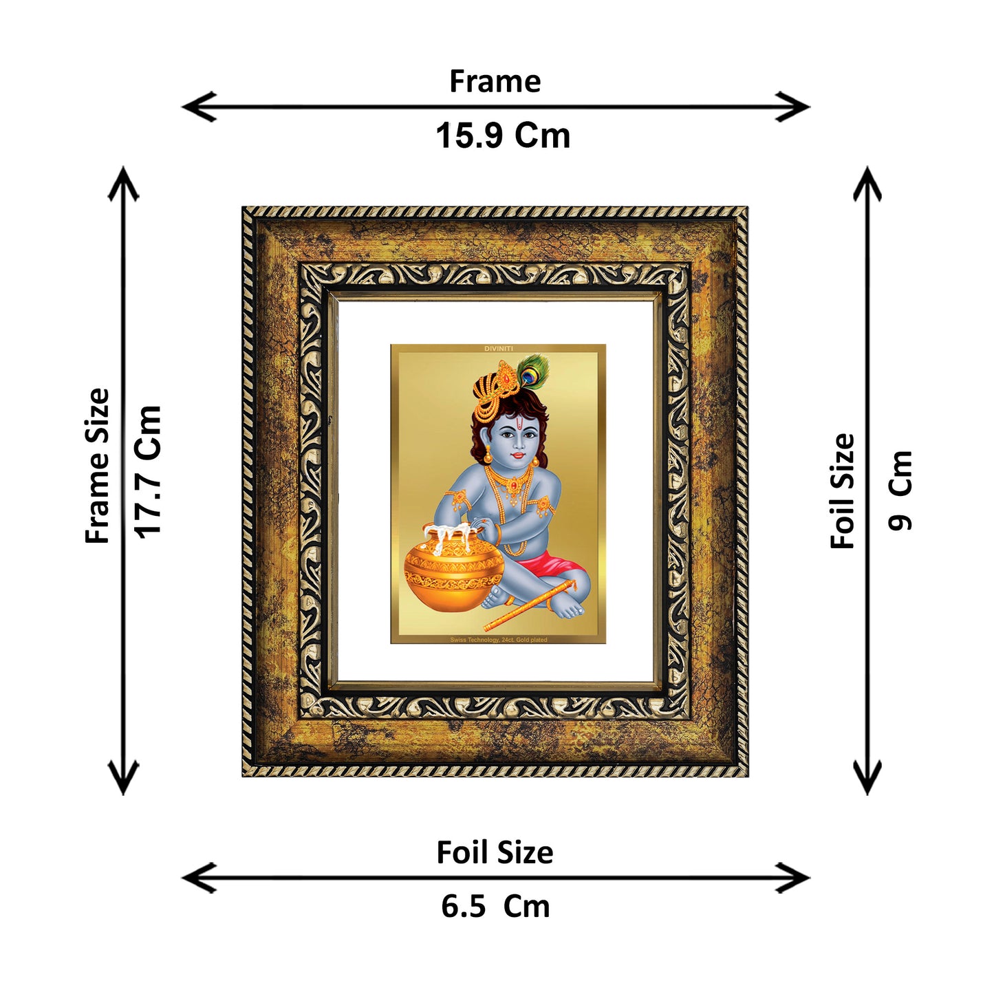 DIVINITI 24K Gold Plated Foil Bal Gopal Wall Photo Frame, Table Decor for Home & Office Decor Gift Items DG 113 Size 1 (17.7x15.9 CM)