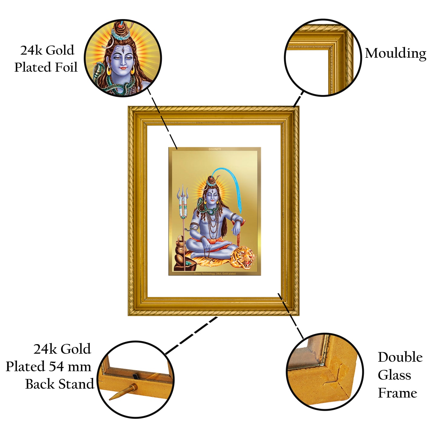 Diviniti 24K Gold Plated Shiva Wooden Photo Frame for Home & Office Decor, Wall Hanging, Tabletop, Puja Room, Gift DG056S2.5 (29.5x24.5 CM)