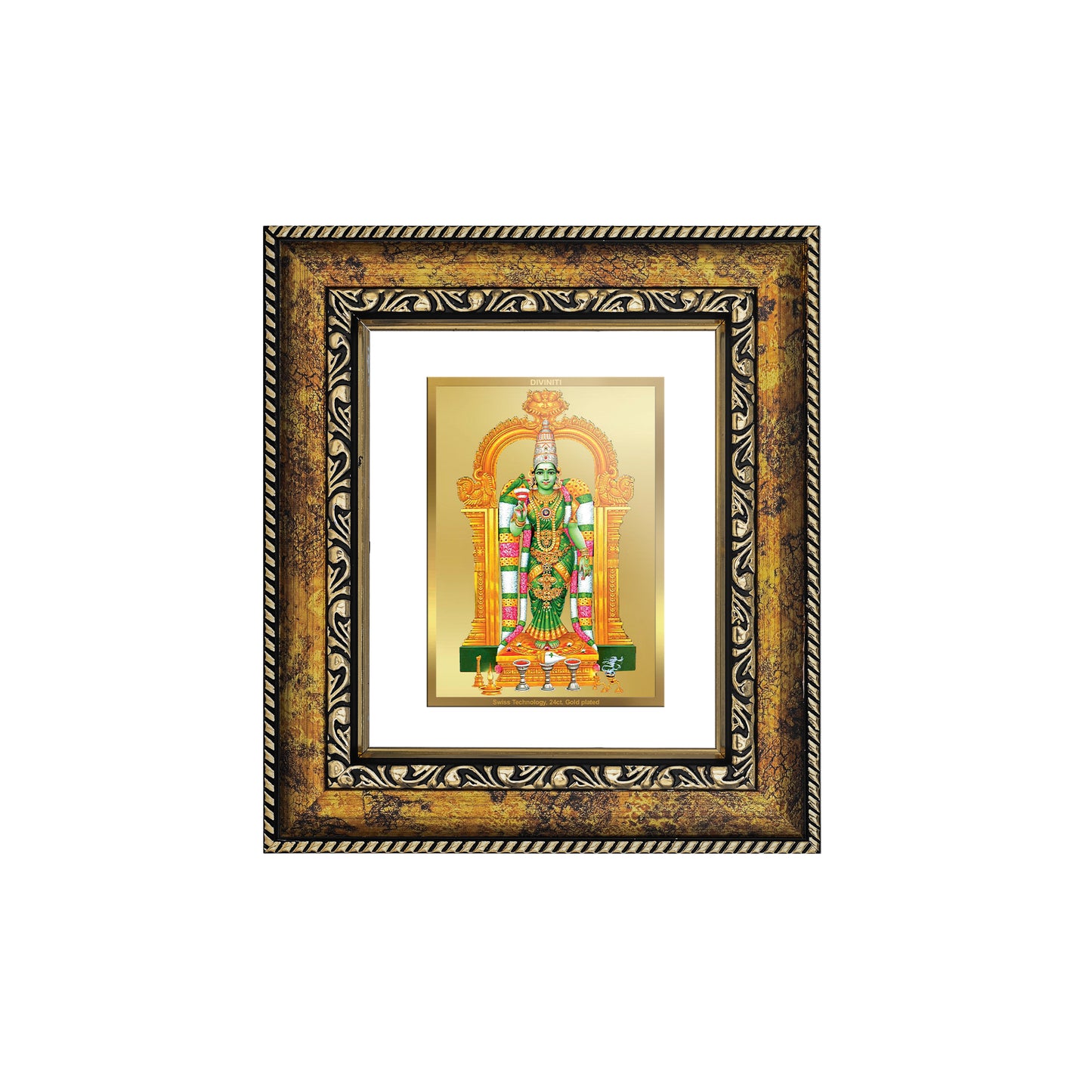 DIVINITI 24K Gold Plated Foil Meenakshi Wall Photo Frame, Table Decor for Home & Office Decor Gift Items DG 113 Size 1 (17.7x15.9 CM)