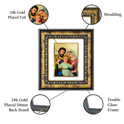 DIVINITI 24K Gold Plated Foil Holy Family Photo Frame for Home Decor, Puja Room, Table Top, Wall Hanging, Workshop, Gift|DG113 Size 2 (22.6x18.4 CM)