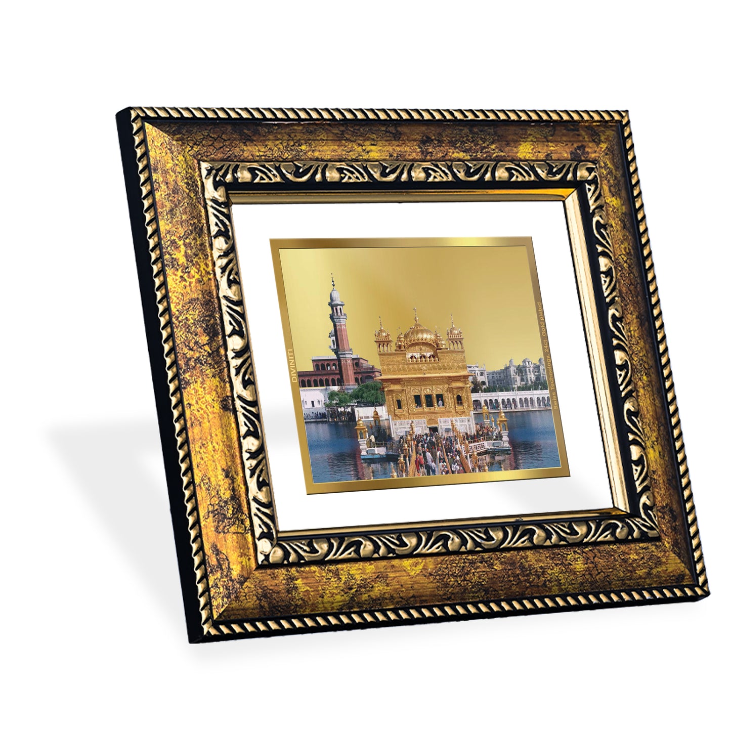 DIVINITI 24K Gold Plated Foil Golden Temple Wall Photo Frame, Table Decor for Home & Office Decor Gift Items DG 113 Size 1 (17.7x15.9 CM)