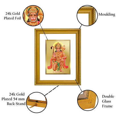 Diviniti 24K Gold Plated Hanuman Wooden Photo Frame for Home & Office Decor, Wall Hanging, Tabletop, Puja Room, Gift DG056S2.5 (29.5x24.5 CM)