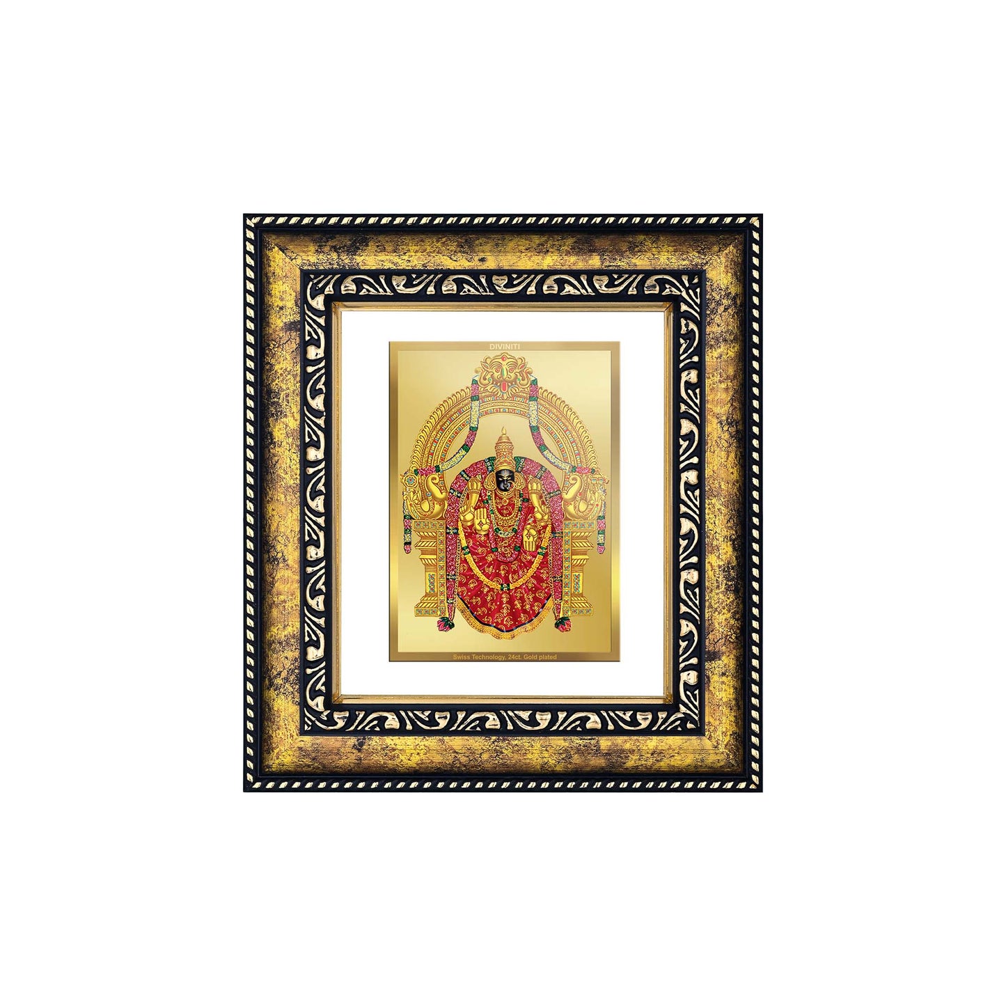 DIVINITI 24K Gold Plated Padmavati Photo Frame Idol for Home Wall Decor, Workshop, Table Top, Premium Gift|DG113 Size 2 (22.6x18.4 CM)