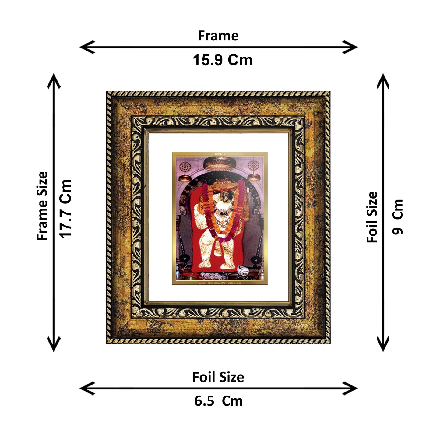 DIVINITI 24K Gold Plated Foil Mahendipur Balaji Wall Photo Frame, Table Decor for Home & Office Decor Gift Items DG 113 Size 1 (17.7x15.9 CM)