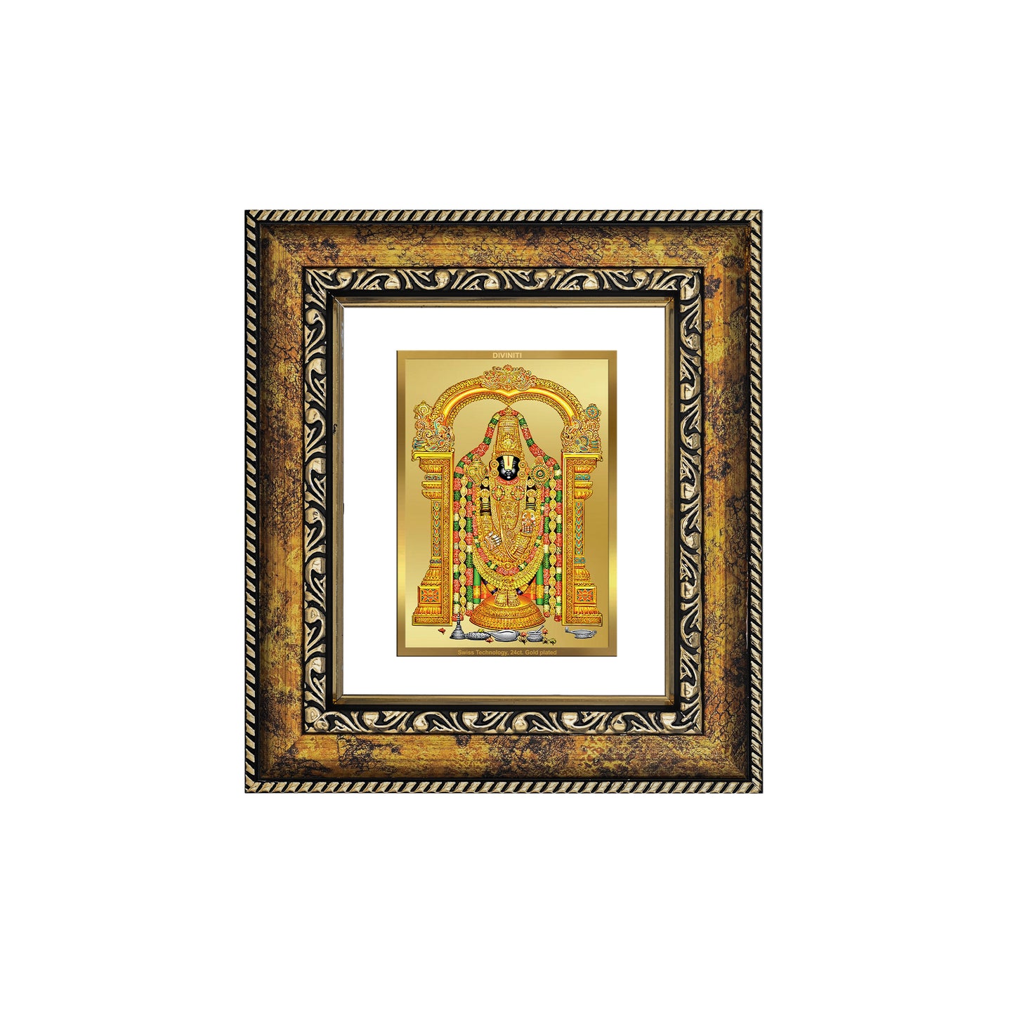 DIVINITI 24K Gold Plated Foil Tirupati Balaji Wall Photo Frame, Table Decor for Home & Office Decor Gift Items DG 113 Size 1 (17.7x15.9 CM)