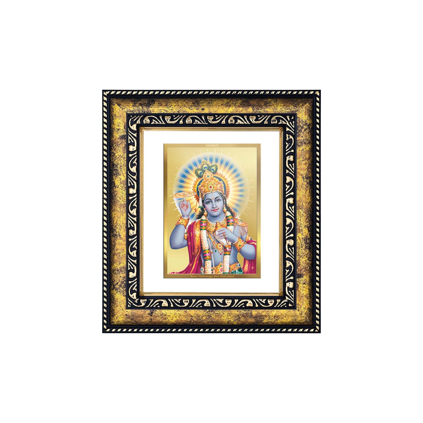 DIVINITI 24K Gold Plated Lord Vishnu Modern Photo Frame Idol for Wall Hanging, Workshop, Table Top, Home Decor, Luxury Gift|DG113 Size 2 (22.6x18.4 CM)