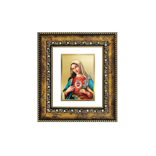 DIVINITI 24K Gold Plated Foil Mother Mary Wall Photo Frame, Table Decor for Home & Office Decor Gift Items DG 113 Size 1 (17.7x15.9 CM)