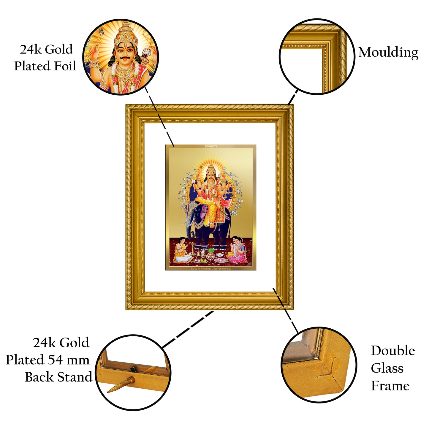 Diviniti 24K Gold Plated Vishwakarma Wooden Photo Frame for Home & Office Decor, Wall Hanging, Tabletop, Puja Room, Gift DG056S2.5 (29.5x24.5 CM)