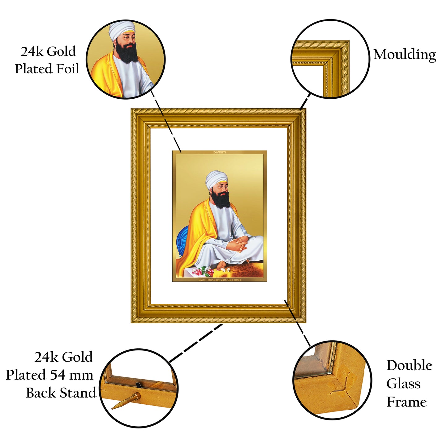 DIVINITI 24K Gold Plated Guru Tegh Bahadur Ji Wall Photo Frame for Home Decor, Wall Hanging, Table Top, Puja Room & Gift DG056S3 (27.6X35.4 CM)