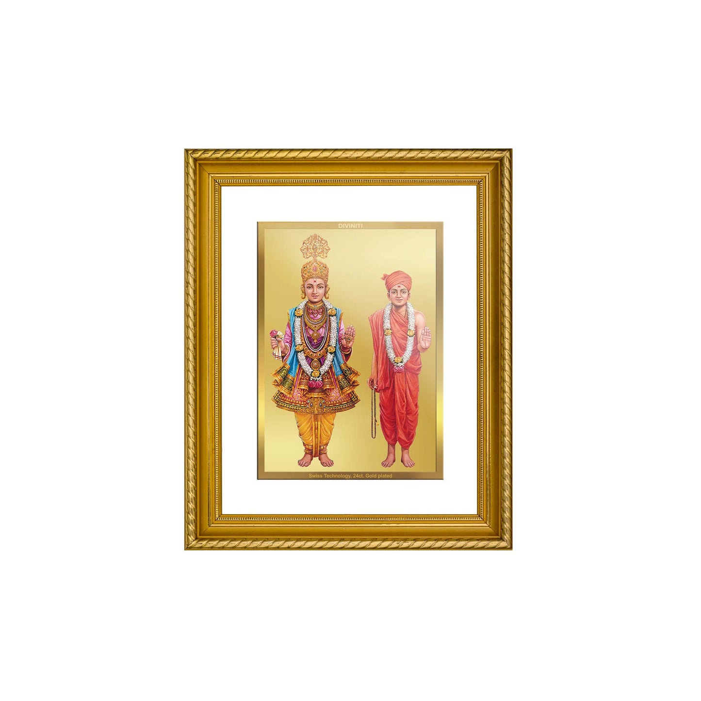 DIVINITI 24K Gold Plated Swami Narayan Wooden Photo Frame Idol for Home Wall Decor, Workshop, Table Top, Premium Gift | DG113 Size 2 (22.6x18.4 CM)