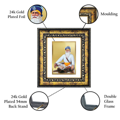 DIVINITI 24K Gold Plated Foil Baba Deep Singh Photo Frame for Home Decor, Puja Room, Table Top, Wall Hanging, Workshop, Gift|DG113 Size 2 (22.6x18.4 CM)