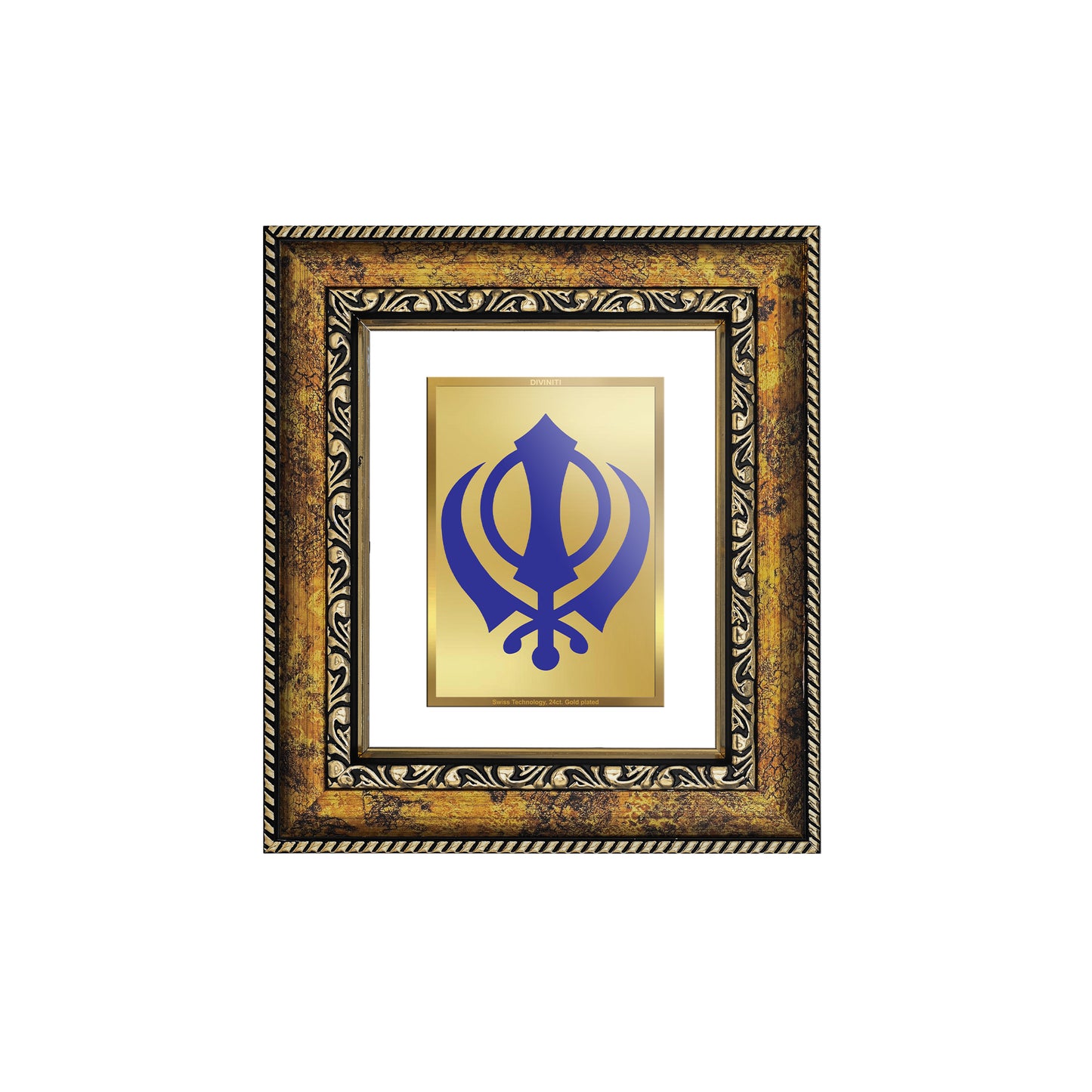 DIVINITI 24K Gold Plated Foil Khanda Sahib Wall Photo Frame, Table Decor for Home & Office Decor Gift Items DG 113 Size 1 (17.7x15.9 CM)